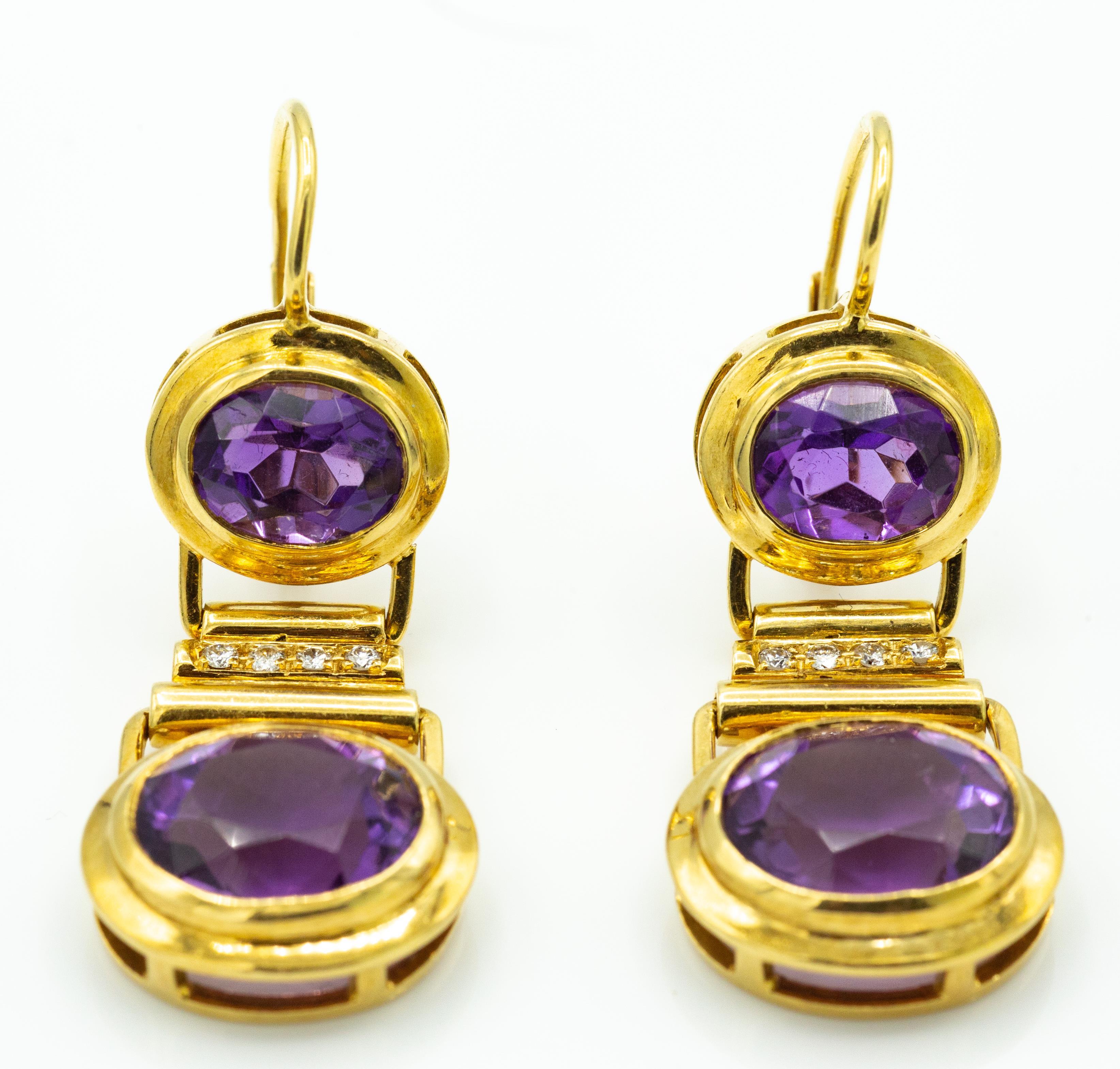 A Pair of Italian 18ct Gold Amethyst & Diamond Drop Earrings - Image 2 of 5