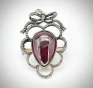 Antique French Gold Silver & Diamond & Garnet Pendant Brooch