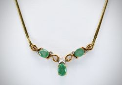 9ct Gold Emerald & Diamond Pendant Necklace