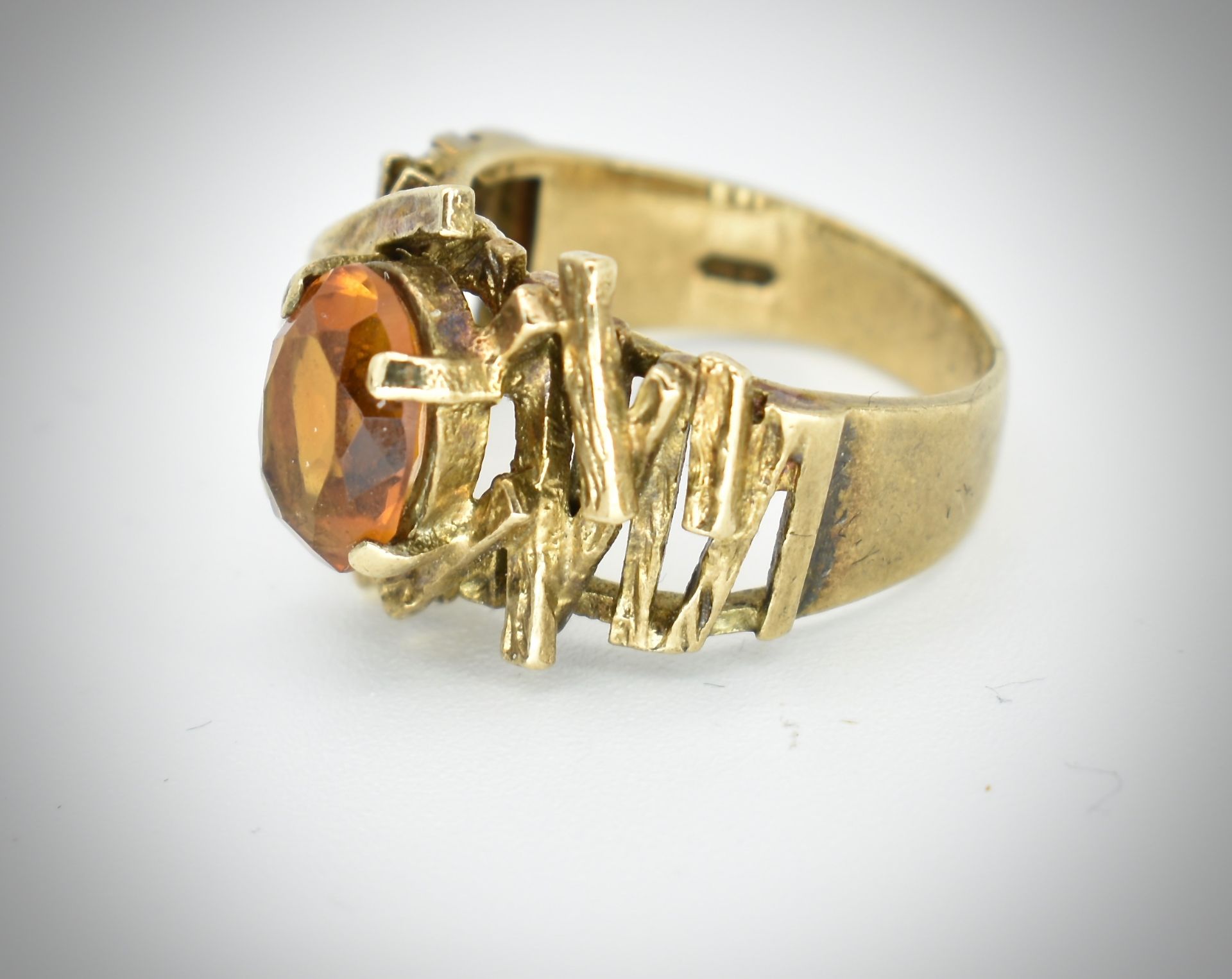 9ct Gold & Citrine Hallmarked 1960's Designer Ring - - Image 5 of 6