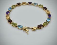 14ct Yellow Gold Line Bracelet w/ Amethyst & Garnets