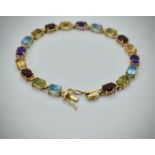 14ct Yellow Gold Line Bracelet w/ Amethyst & Garnets