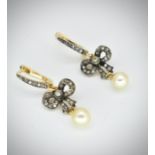 A Pair of 585 & Silver Gold Pearl & Diamond Earrings