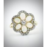 18ct Gold Opal & Diamond Cluster Ring