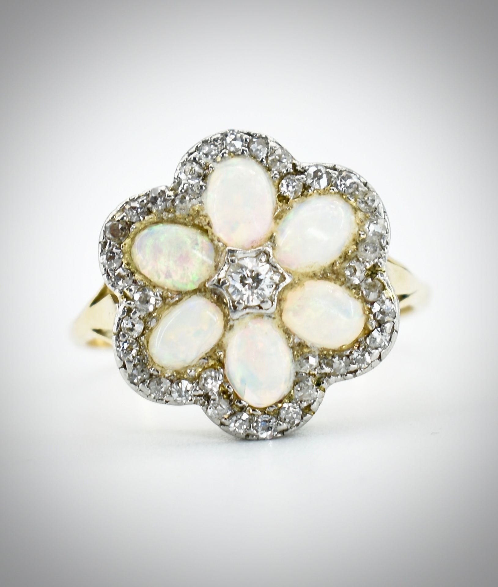 18ct Gold Opal & Diamond Cluster Ring