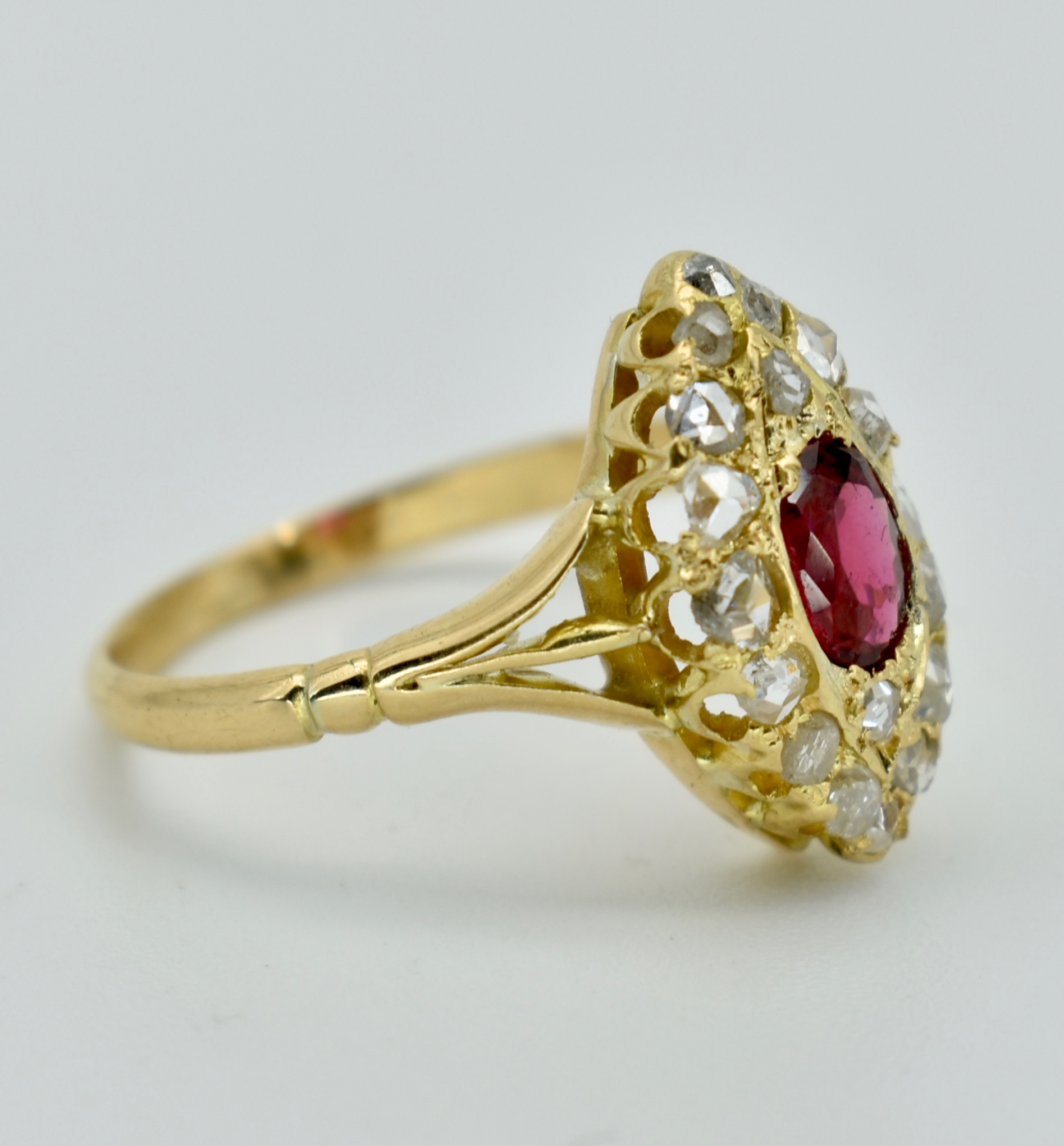 Gold Ruby & Diamond Navette Ring - Image 2 of 3