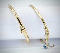 Two 9ct Gold Bangles - UNOAERRE & Enamel Eye Charm Set