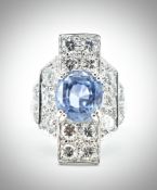 French 18ct White Gold Sapphire & Diamond Ring