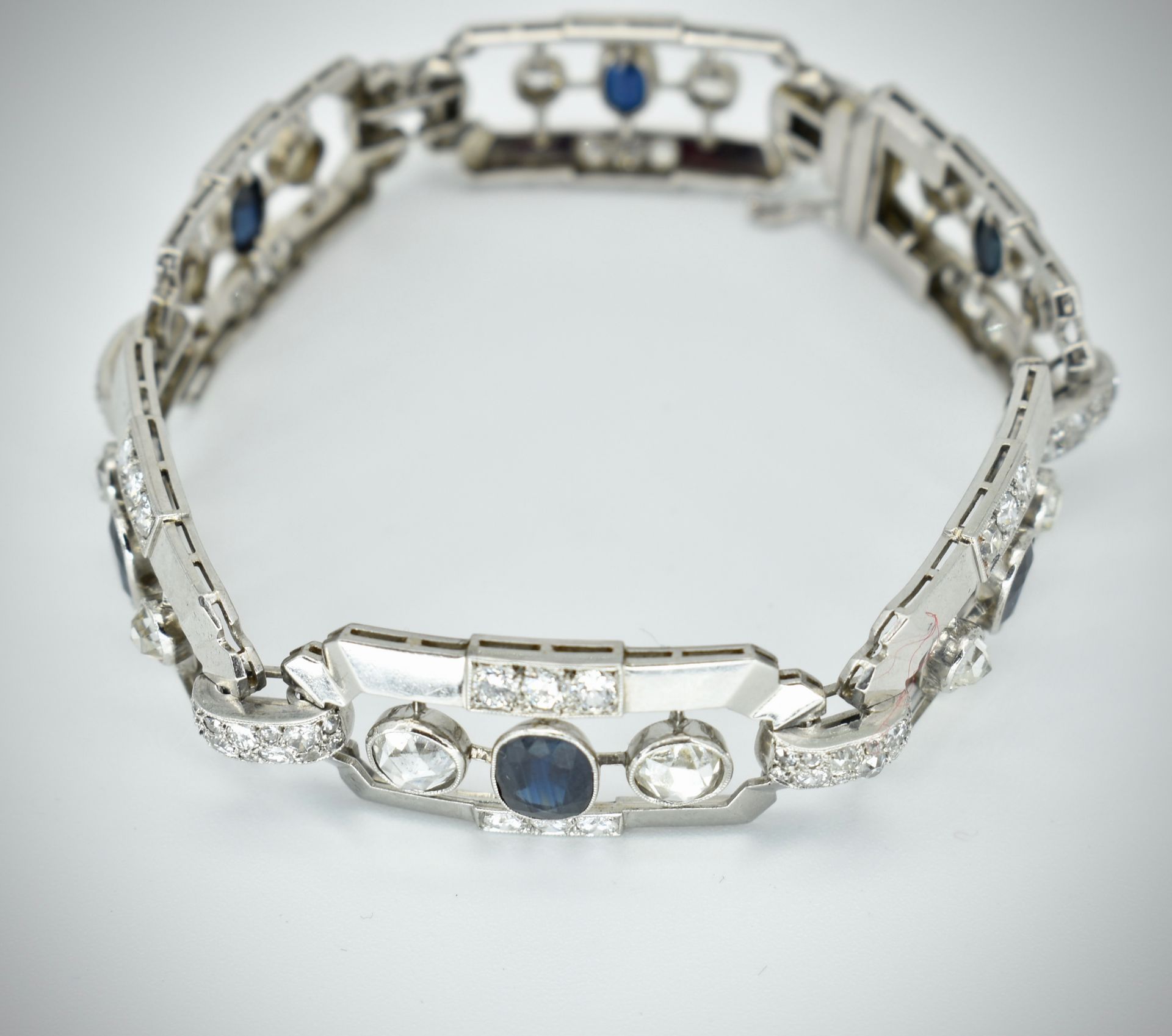 French Art Deco Platinum Sapphire & Diamond Panel Bracelet