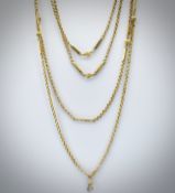 Victorian 19th Century 9ct Rolled Gold 140cm Long Guard Chain