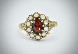 9ct Gold Opal & Garnet Cluster Ring