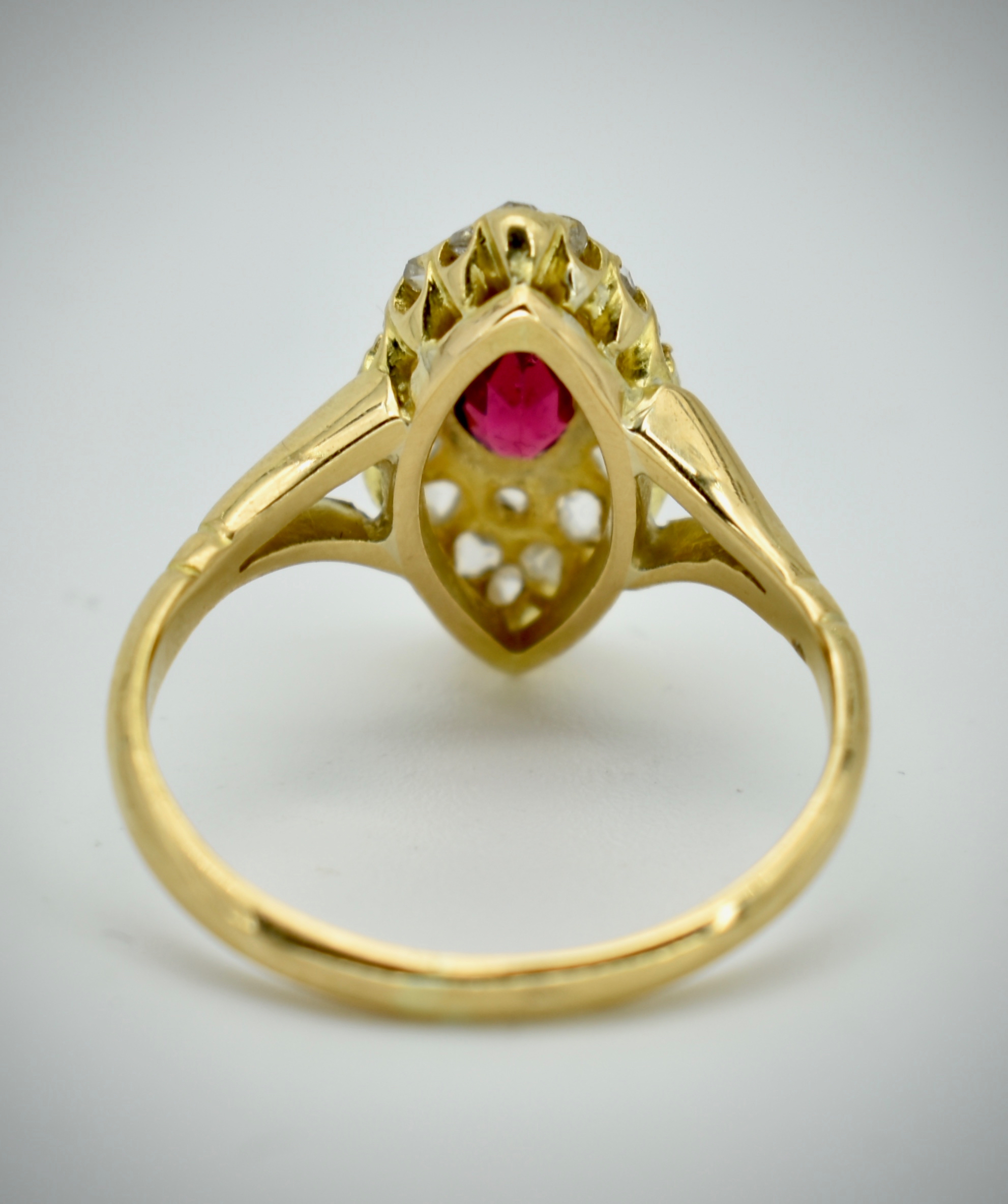 Gold Ruby & Diamond Navette Ring - Image 3 of 3