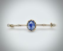 Gold Sapphire & Diamond Bar Brooch