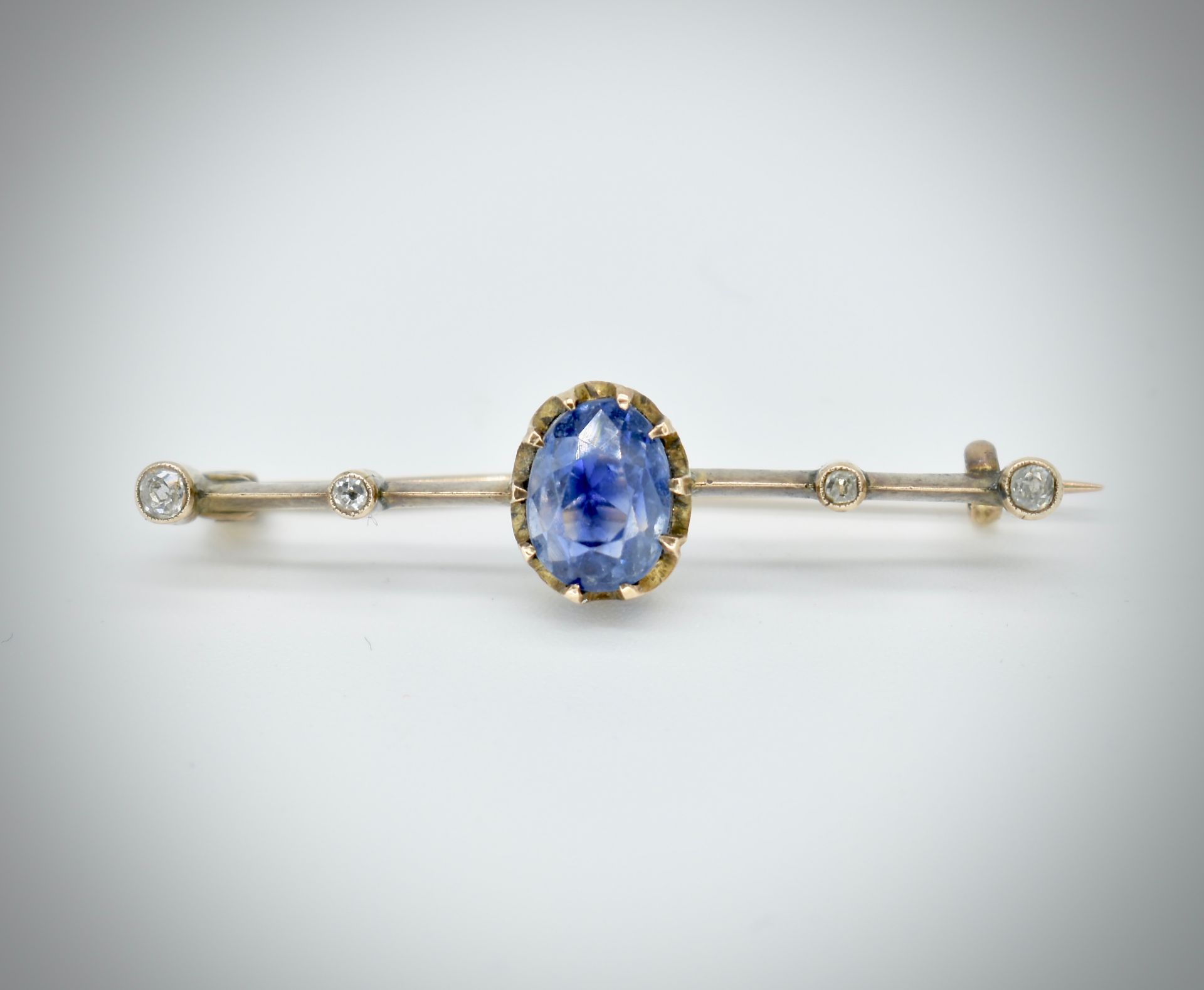 Gold Sapphire & Diamond Bar Brooch