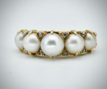 18ct Gold Pearl & Diamond Five Stone Ring