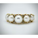 18ct Gold Pearl & Diamond Five Stone Ring