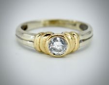 9ct White & Yellow Gold Single Stone Diamond Ring