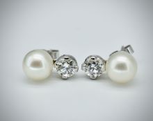 18ct Gold Pearl & Diamond Earrings