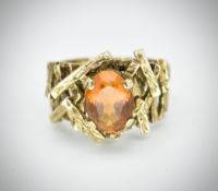 9ct Gold & Citrine Hallmarked 1960's Designer Ring -