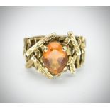 9ct Gold & Citrine Hallmarked 1960's Designer Ring -