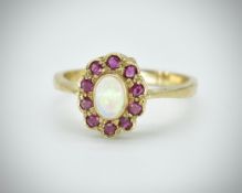 9ct Opal & Ruby Cluster Ring