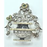 18ct White & Yellow Gold Emerald & Diamond Jardiniere Brooch