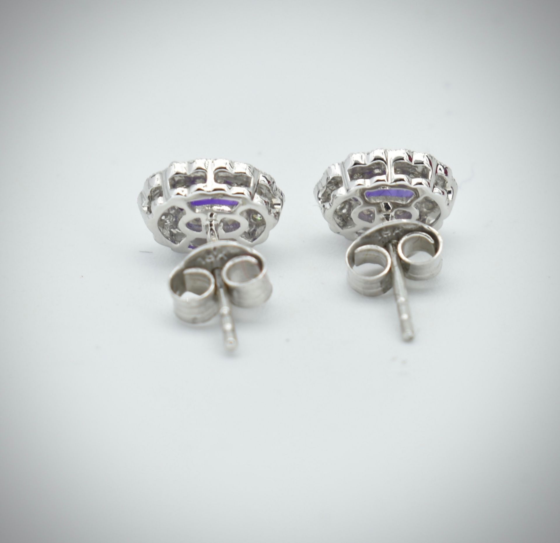 Pair of 18ct White Gold Amethyst & Diamond Cluster Earrings - Image 3 of 4