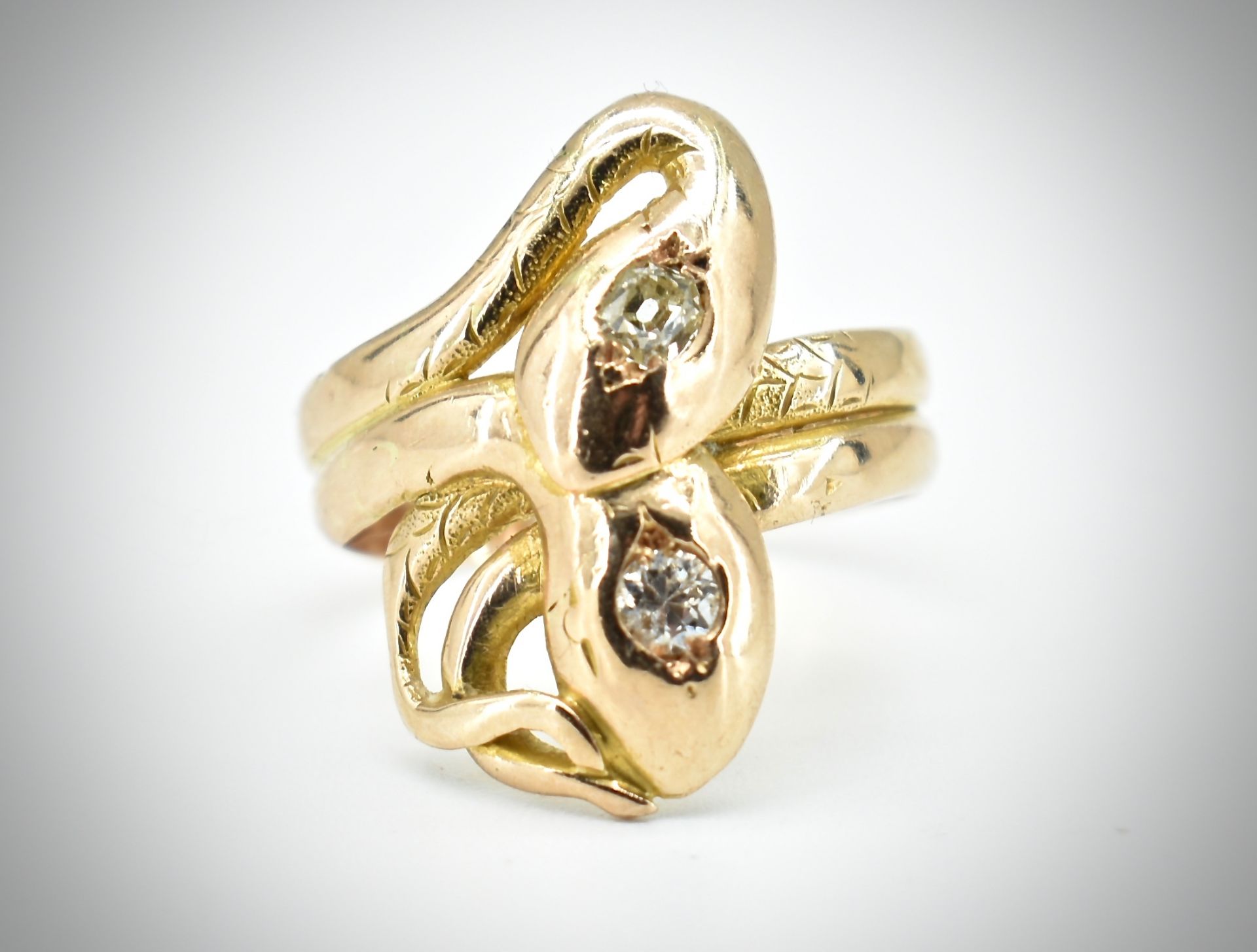 Victorian 18ct Gold & Diamond Art Nouveau Snake Ring - Image 3 of 5