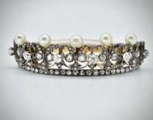 French Belle Epoque 18ct Gold Diamond & Pearl Bangle