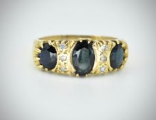 18ct Gold Sapphire & Diamond Gypsy Ring