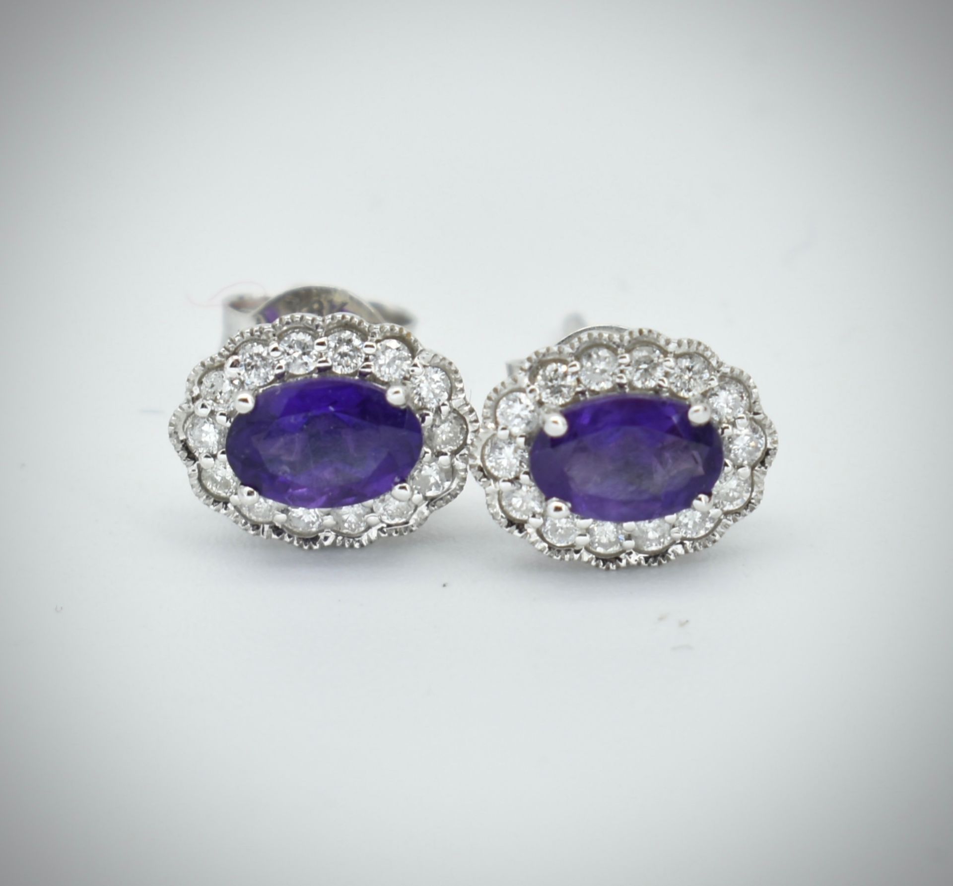 Pair of 18ct White Gold Amethyst & Diamond Cluster Earrings - Image 2 of 4