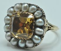 18ct Gold Cushion Cut Topaz & Pearl Cluster Ring