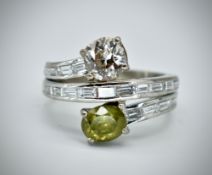 18ct Gold Diamond & Demantoid Garnet Moi Et Toi Ring