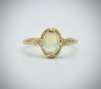 9ct Gold London hallmarked Cabochon Opal & Diamond Ring