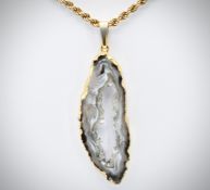 9ct Gold Hallmarked Rope Twist Necklace w/ Geode Slice Pendant