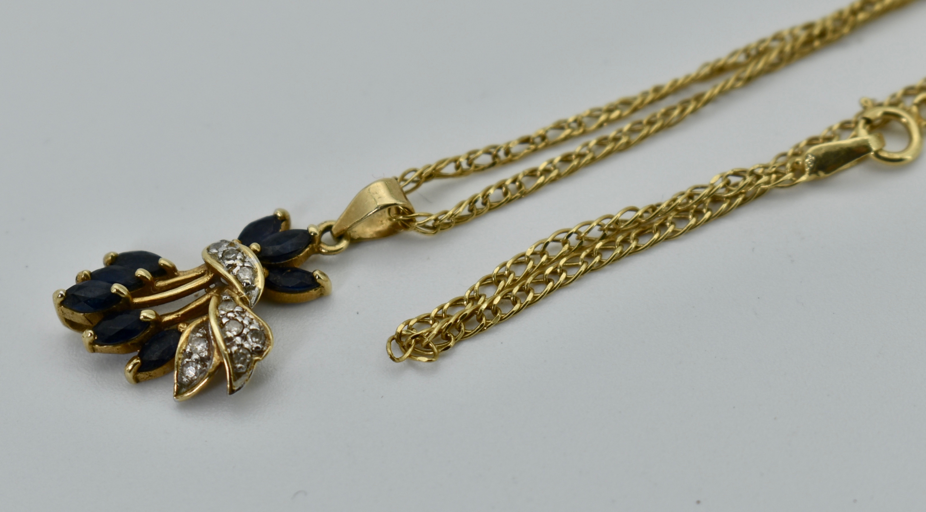 14ct Yellow Gold Sapphire & Diamond Pendant & Necklace - Image 3 of 3