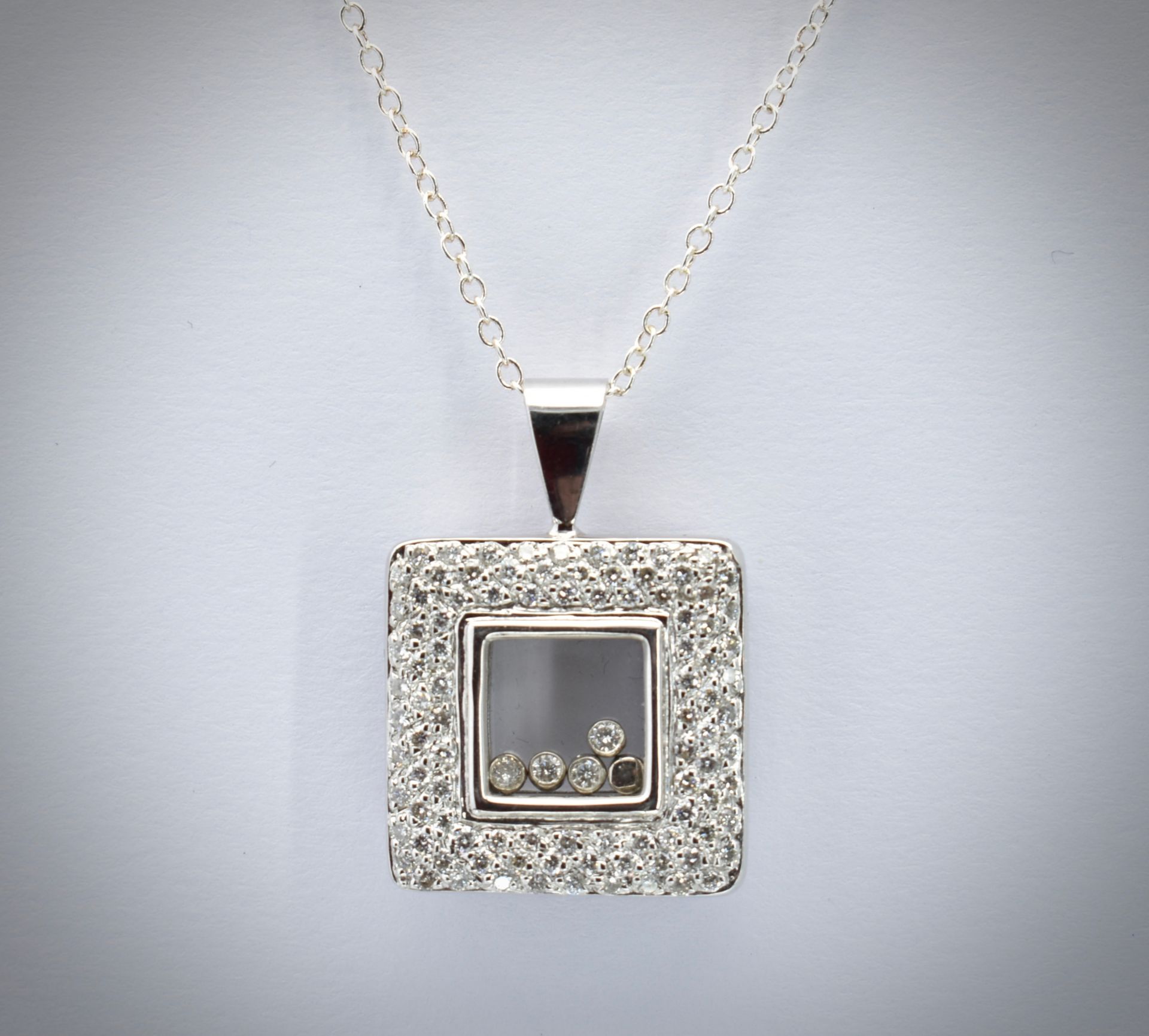 14ct White Gold Chopard Style Diamond Pendant & Neckace