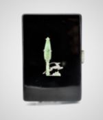 Art Deco Black Enamel Jade & Diamond Vanity Case Compact