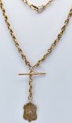 A Victorian 19th Century 9ct gold Albert Chain & Fob w/ Bar