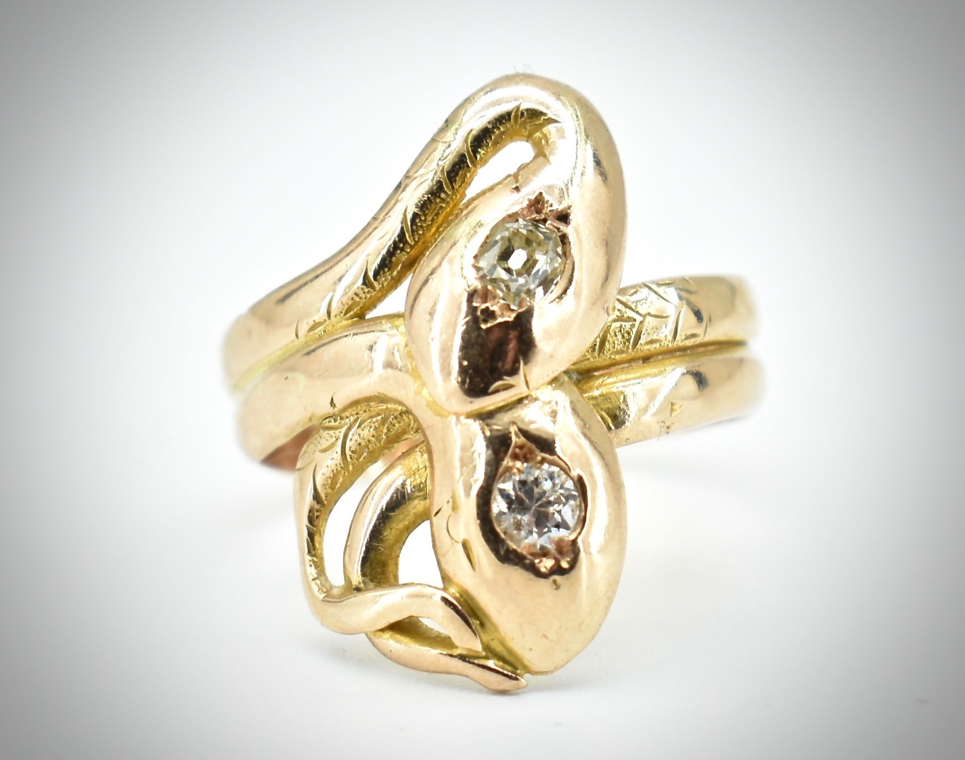 Victorian 18ct Gold & Diamond Art Nouveau Snake Ring - Image 2 of 5