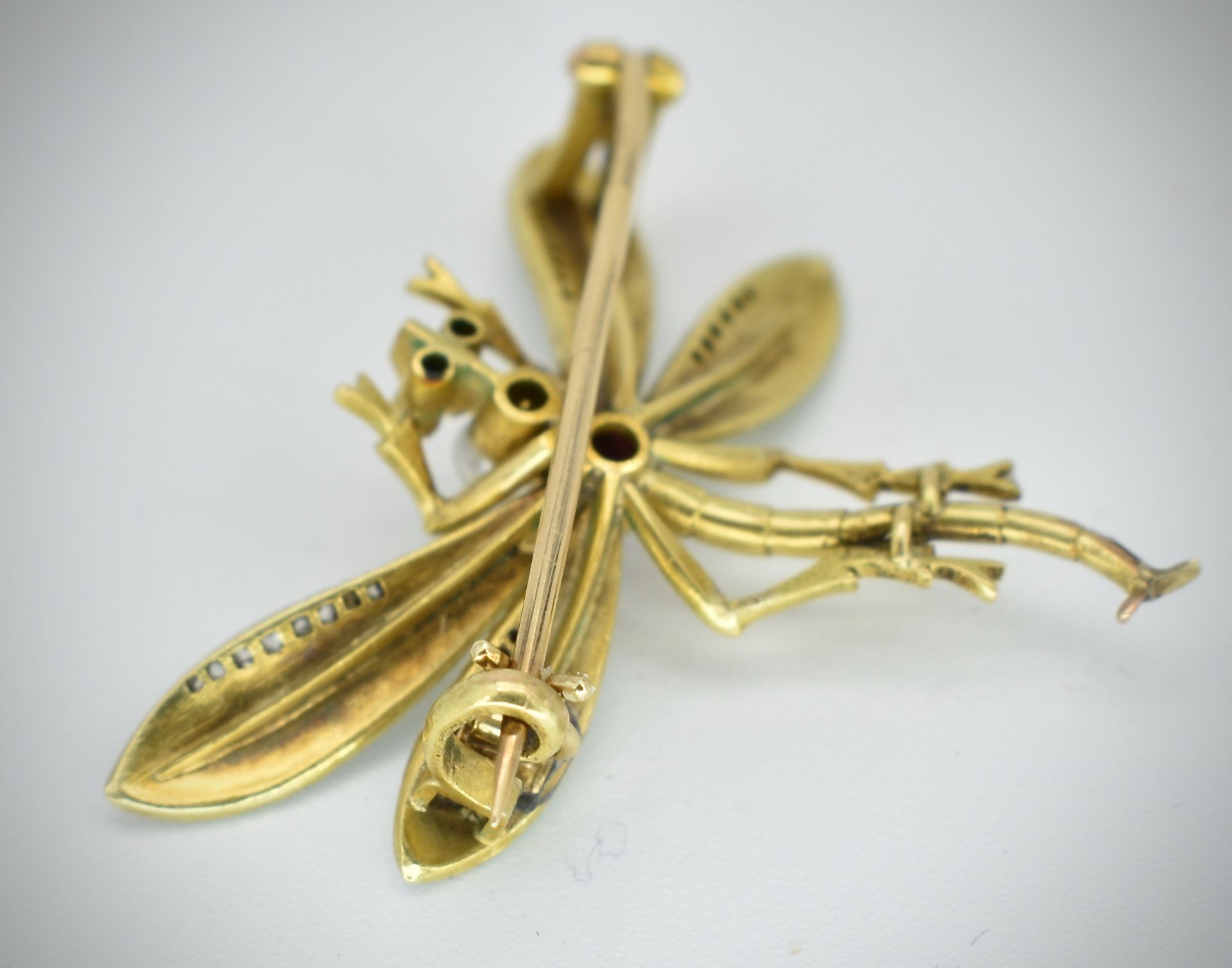 14ct Gold Ruby Diamond & Pearl Dragonfly Brooch - Image 4 of 5