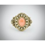 9ct Gold Coral & Pearl Ring