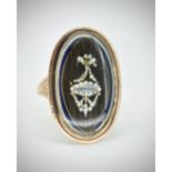 Georgian Gold Pearl Hair Work Navette Memorial Ring