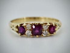 18ct Yellow Gold Ruby & Diamond Seven Stone Ring