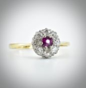 18ct Gold Ruby & Diamond Cluster Ring