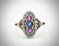 18ct Gold Ruby Diamond & Sapphire Ring