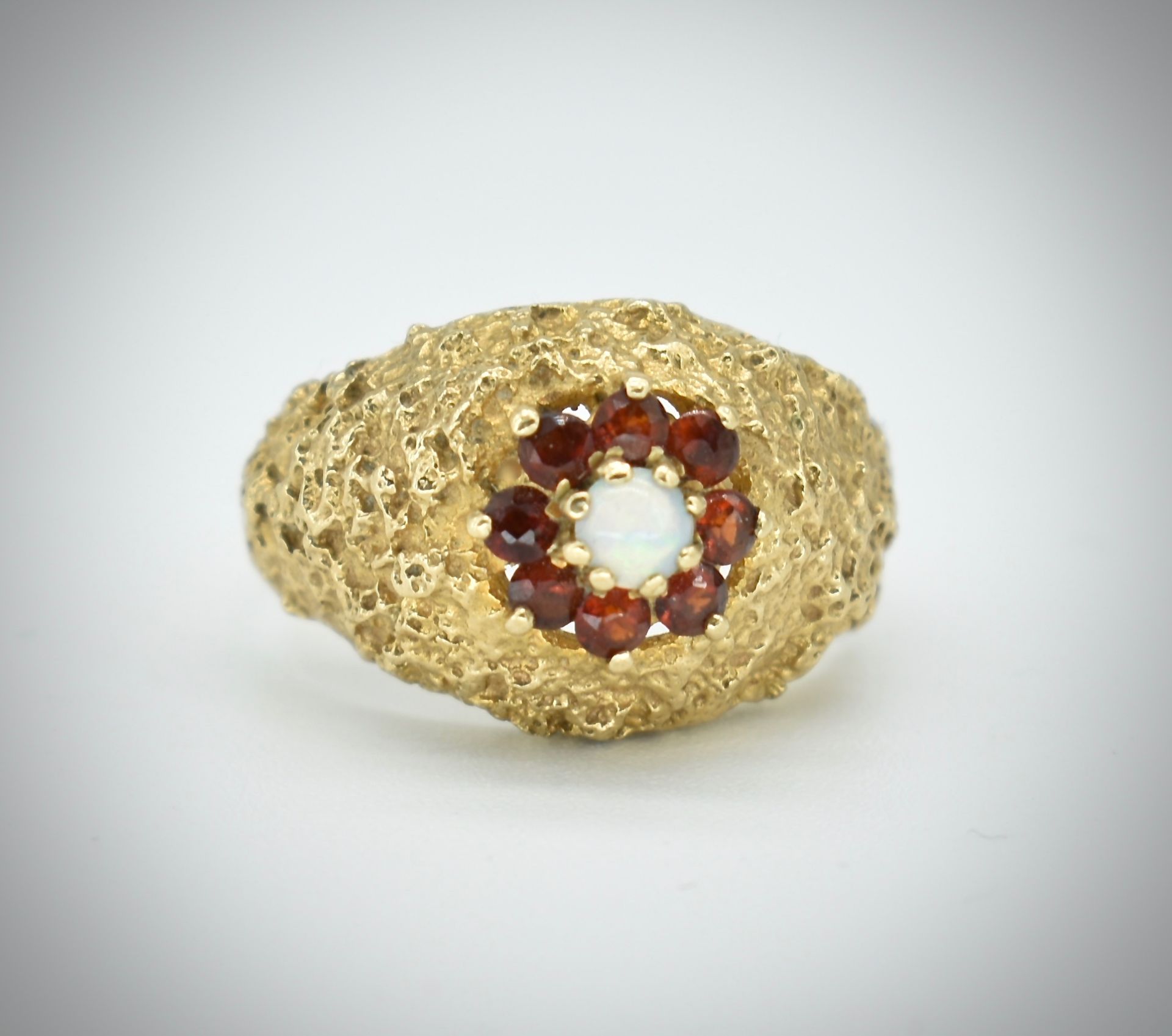 9ct Gold Opal & Garnet Dome Ring