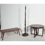 1940’S MAHOGANY COFFEE TABLE AND STANDARD LAMP TOGETHER WITH A MAHOGANY COFFEE TABLE