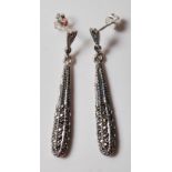 PAIR OF .925 SILVER DROP EARRINGS DECORATED WITH MARCASITES