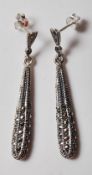 PAIR OF .925 SILVER DROP EARRINGS DECORATED WITH MARCASITES